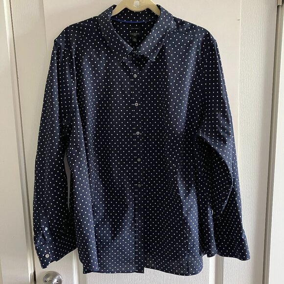 Talbots 24w Plus Size Dark Blue Polka Dot Long Sleeve Shirt Wrinkle Resistant. - Picture 1 of 13